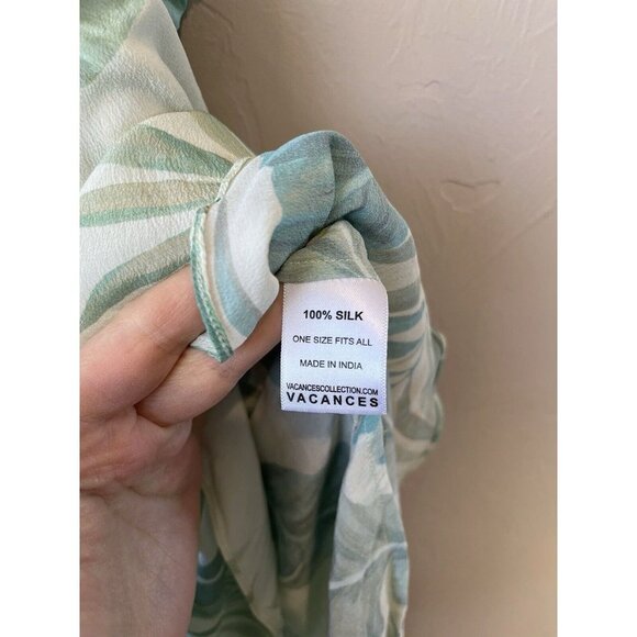 Vacances Beach Swim Coverup Palm Leaf 100% Silk Cream Caftan kimono resortwear - Picture 8 of 16